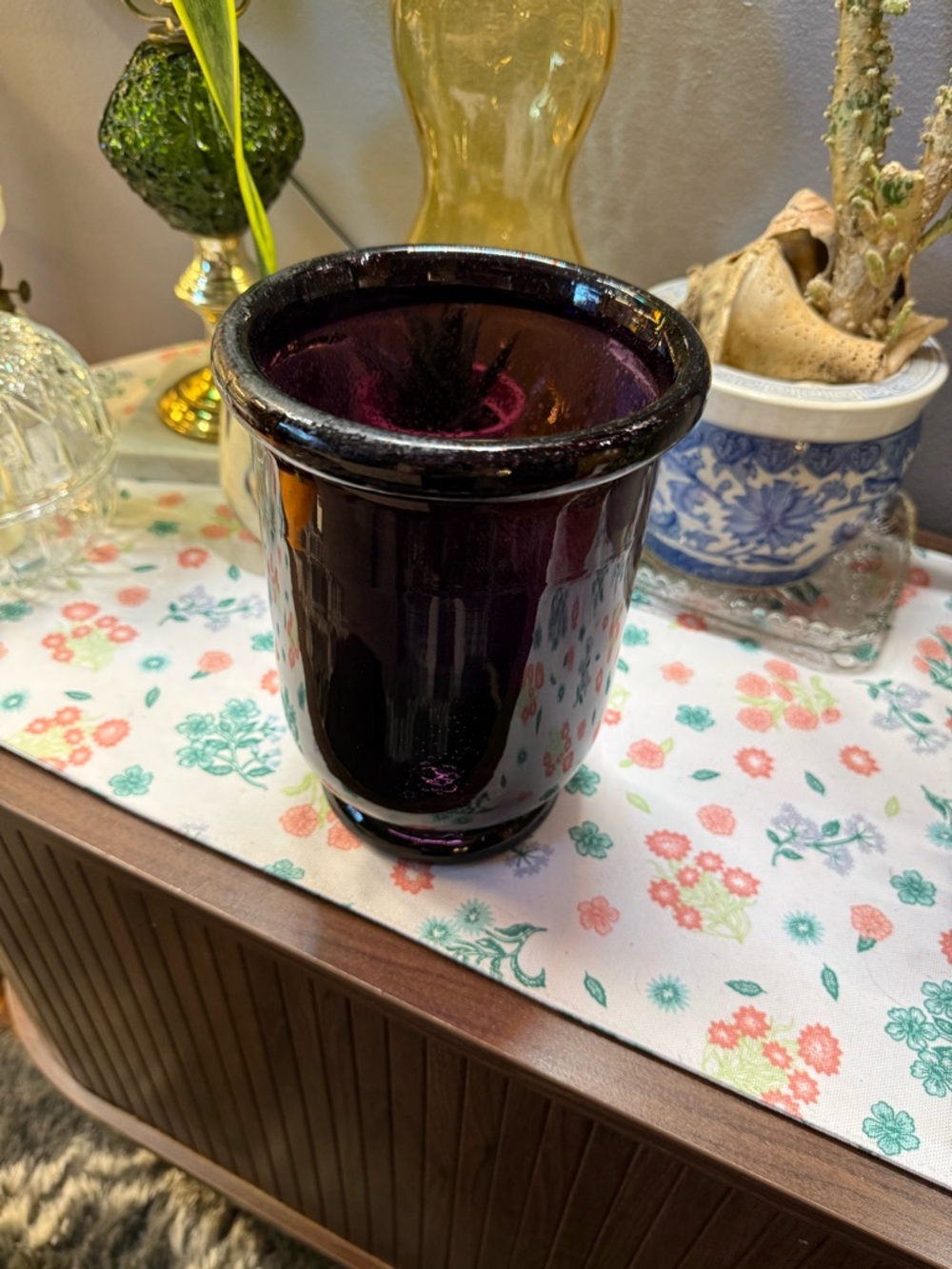 Deep Purple Blown Glass Hurricane Vase
